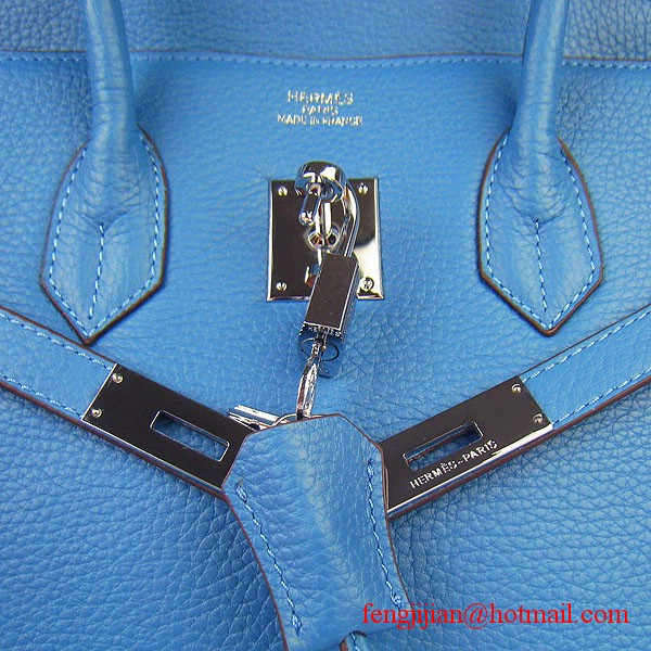 Hermes 35cm Embossed Veins Leather Bag Bule 6089 Silver Hardware Hermes 35cm Embossed Veins Leather Bag Bule 6089 Silver Hardware